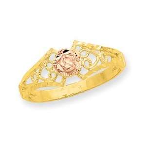  14K Two tone Diamond cut w/Pink Flower Ring Jewelry