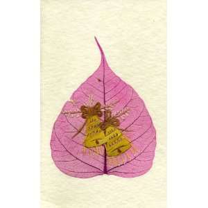  Handmade Greeting Card   Bells   Artwork on Pipal Leaf 