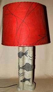 Mid Century Modern Way Cool Fiberglass Shade Chalkware Lamp Fish 