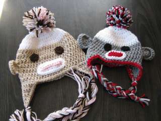 PATTERN Crochet Sock Monkey Beanie/hat/cap 4 sizes  