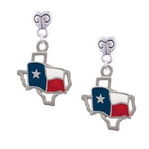  Texas Outline with Flag Mini Heart Charm Earrings: Jewelry