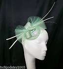   Green Crinoline & Diamante Sinamay Wedding Fascinator Mini Hat Ascot