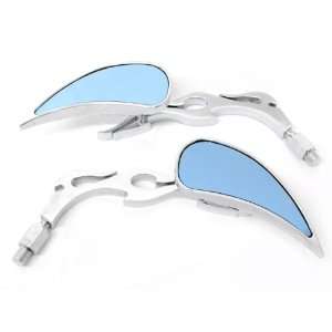   Chrome Motorcycle Tear Drop Flame Mirror w/ Blue Tint: Everything Else