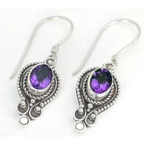 Center Dot Bali Sterling Silver French Hook Wholesale Earrings  Purple 