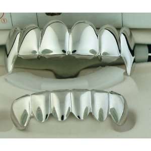 Grillz Vampire Silver tone top and bottom mouth grillz set 