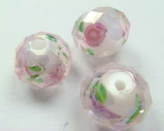  pink 5pcs Lampwork Crystals 10mm rondelles Beads  