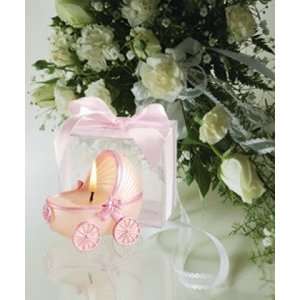  Baby carriage candle; pink trim; PVC box   carriage 