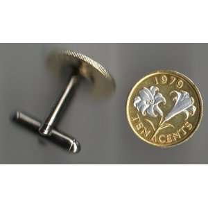   Silver World Coin Cufflinks   Bermuda 10 cent white Lily (dime size