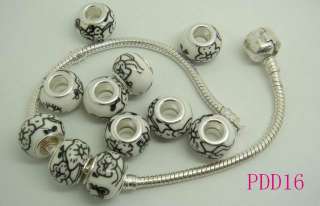   black Murano Porcelain Ceramic European beads Fit Charm Bracelet PDD16