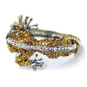  Topaz Crystal Gecko Lizard with AB Crystal Stripe Bangle 