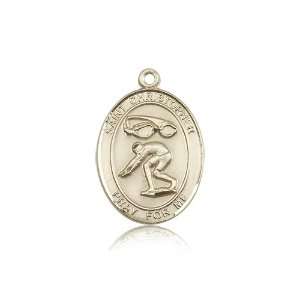   Gift 14K Solid Yellow Gold St. Christopher/Swimming Medal 1 X 3/4 Inch