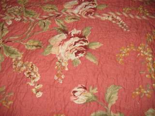 PINK/Ivory ROSES on Deep Pink REVERSES to TICKING STRIPES King Quilt 