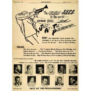  1953 Ad Jazz Philharmonic Album Krupa Eldridge Shavers 