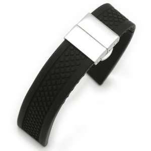  22mm Black Silicone One Piece Watch band, Deployment Clasp 