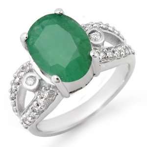  Genuine 5.25 ctw Emerald & Diamond Ring 10K White Gold 