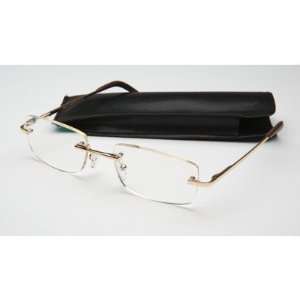 Unisex Wall Street Rimless +3.00 Computer Reading Glasses in Gold Tone 