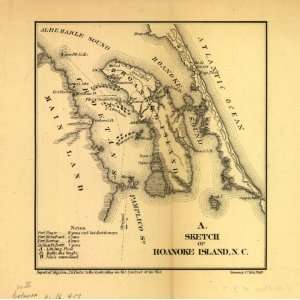  1866 Civil War map Roanoke Island, North Carolina: Home 