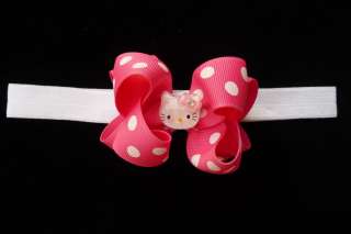 Boutique Hair bow Headband baby Hot Pink HELLO KITTY stretch FOE 