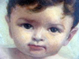 1800S ADORABLE ANTIQUE BABY OIL PAINTING OLD REALISTIC  