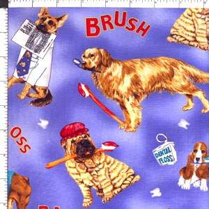 Dentist Dogs & Toothbrushes Cotton Fabric  44 x 1yard  