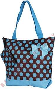   Tote Bag Purse Diaper Bag Brown Blue Dots Zipper Top Embroidery Option