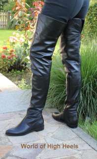 Flache Biondini extrem lange Leder Overknee Stiefel 42  