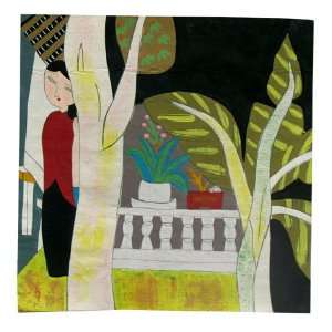  Chinese Woman Behind a Tree Hand Painted Painting: Home 