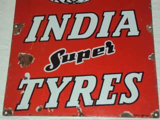 INDIA SUPER TYRE ORIGINAL PORCELAIN ENAMEL SIGN 1940S:  