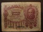 austria hungary 20 kronen 1922 bank note paper money returns