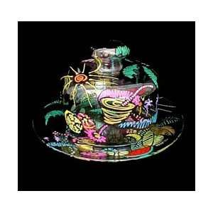 Caribbean Excitement Design   Hand Painted   Cheese Dome & 10 Plate 