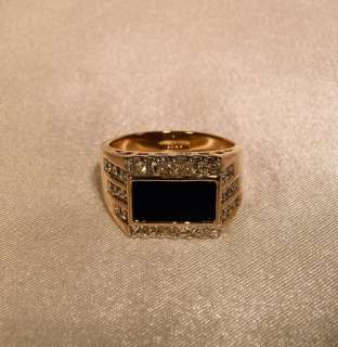 Mens 18kt Gold Plated Black Onyx Ring With 36 CZ s, Elvis Costume 