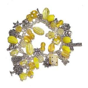  Tibetan Silver Charm Bracelet w/ Yellow Beads: Jewelry