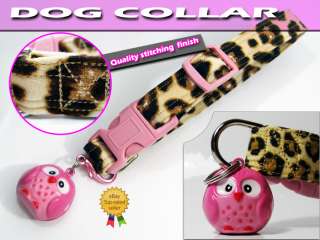 GOLDEN LEOPARD ~Size 12 15 Dog Collar W PINK OWL  