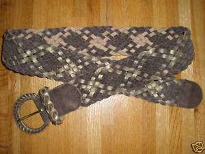 HOLLISTER BELT Braided Genuine Leather Gold/Brown XS S  