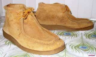 Tan Suede Vintage Chukka Wallabee Shoes 7 Hippy Work Boots Leather 