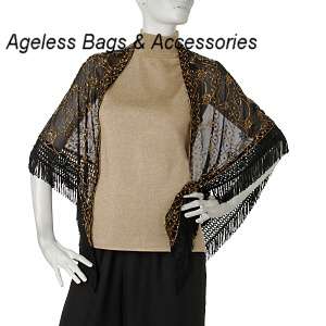 Scala Black Shawl Gun Metal Beading w/Fringe NWT  