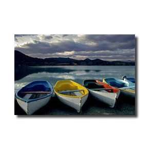 Boats On The Shore Of Lake Banyoles Pla De Lestany Girona Spain Giclee 