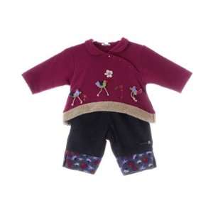  Catimini Fuchsia Side Snap Sweater & Denim Pant Set: Baby