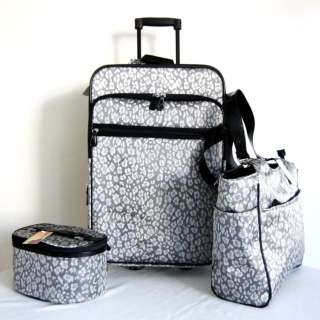 CarryOn 3pc Travel Set Rolling Wheel Luggage Beauty Case Purse Silver 