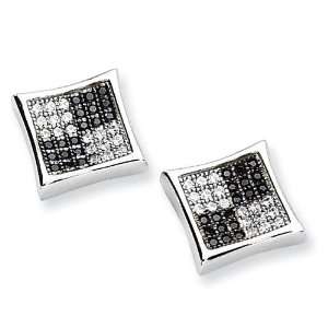  White Black CZ Post Earrings in Sterling Silver Jewelry