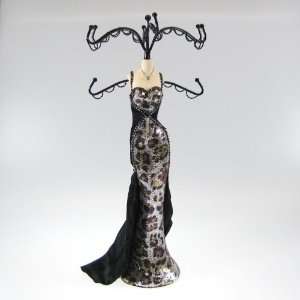   Dress Mannequin Jewelry Stand with Sequin Leopard Print Black: Home