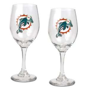  Miami Dolphins 2 Piece NFL Wine Glass Set: Kitchen 