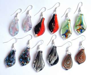 Leaf 6styles High Step Murano Lampwork Glass Pendant Necklace Earring 