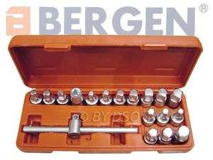 BERGEN 18 Pc 3/8 Dr Master Oil Drain Sump Plug Key Set  