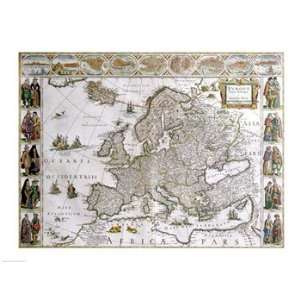   map of Europe, Joan Bleau, 1630 Poster (24.00 x 18.00)