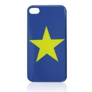 Gino IMD Yellow Star Print Blue Plastic Back Case Shell for iPhone 4 