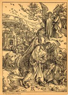 Old Religious Print JOHN ANGEL KEY DEVIL Durer 1920  