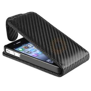 Black Leather Skin Case+Privacy Guard+Cable For iPhone 4 s 4s 4G Gen 