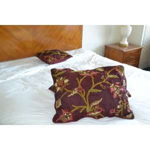 Crewel Pillow Sham Wild Flower Vermilion Silk Organza Standard (20X26)