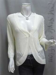Chic Eyelet Crochet Cardigan Sweater Top White XL  